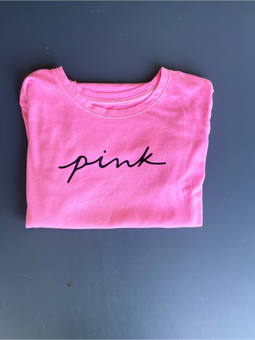 PINK Victoria's Secret Hot Pink Short Sleeve Tee with Black Script